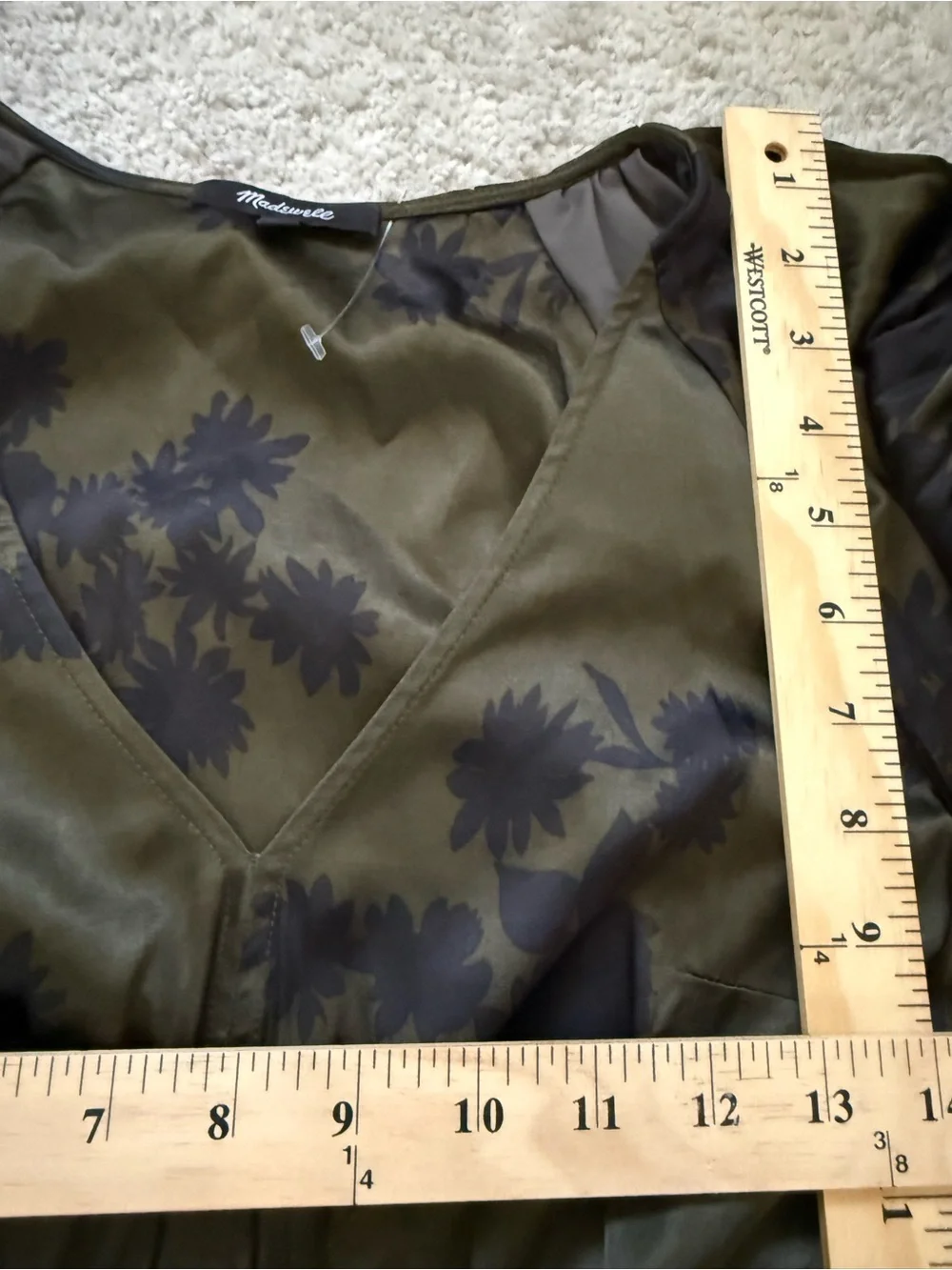 Madewell Olive Green Floral Puff-Sleeve Blouse